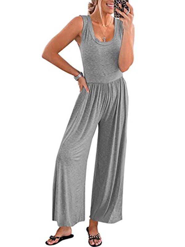 Jumpsuits- Loose Fit Playsuit - Solid Sleeveless Jumpsuit- - IndioGear Fashion and Gear