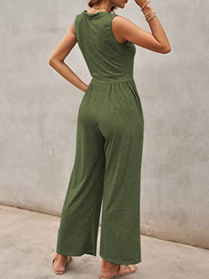 Jumpsuits- Loose Fit Playsuit - Solid Sleeveless Jumpsuit- - IndioGear Fashion and Gear