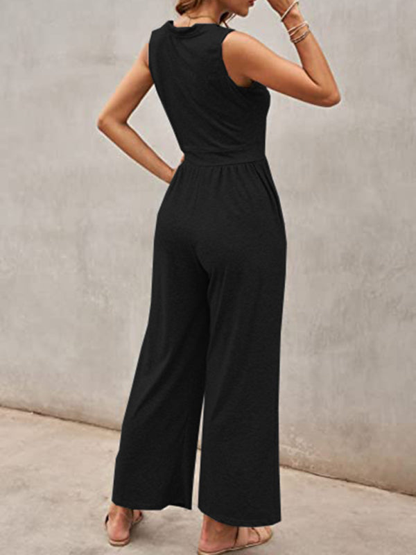 Jumpsuits- Loose Fit Playsuit - Solid Sleeveless Jumpsuit- - IndioGear Fashion and Gear