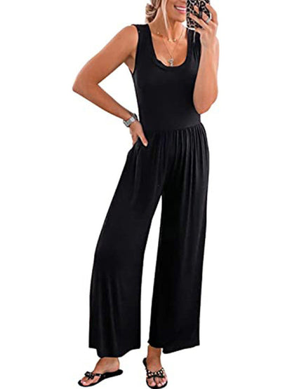 Jumpsuits- Loose Fit Playsuit - Solid Sleeveless Jumpsuit- - IndioGear Fashion and Gear