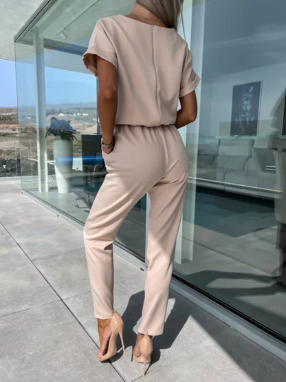 Jumpsuits- Solid Jumpsuit with Pencil Pants - Women’s Pantsuits- - Pekosa Women Clothing