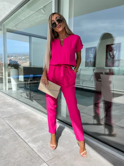 Jumpsuits- Solid Jumpsuit with Pencil Pants - Women’s Pantsuits- - Pekosa Women Clothing