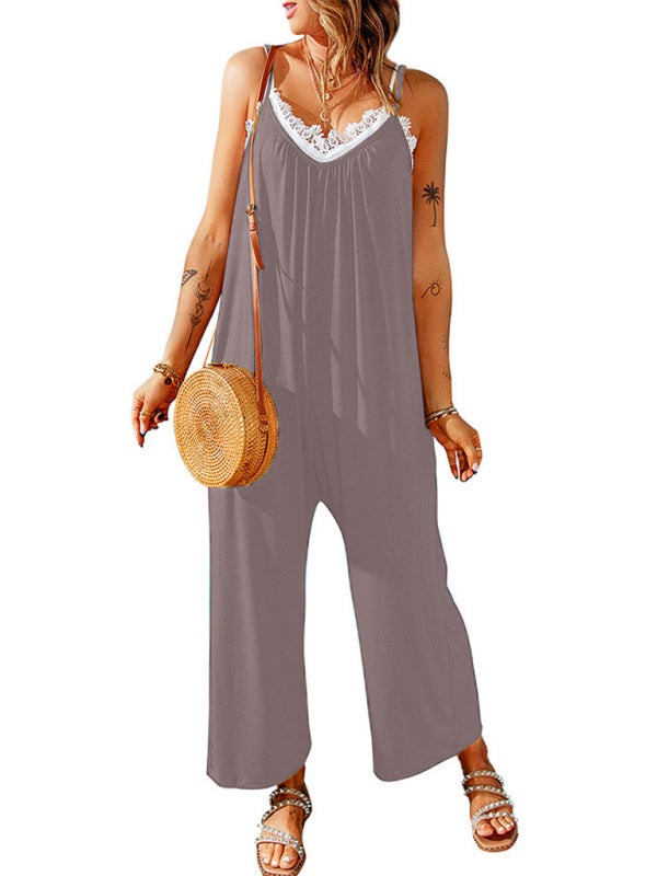 Jumpsuits- Solid Oversized Jumpsuit with Pockets – Essential Cami Playsuit- Charcoal grey- IndioGear Fashion and Gear