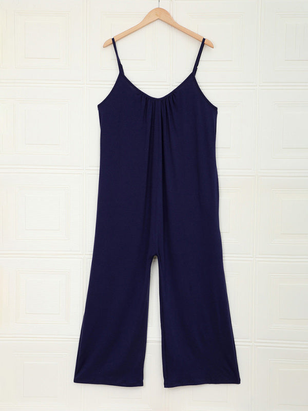 Jumpsuits- Solid Oversized Jumpsuit with Pockets – Essential Cami Playsuit- - IndioGear Fashion and Gear