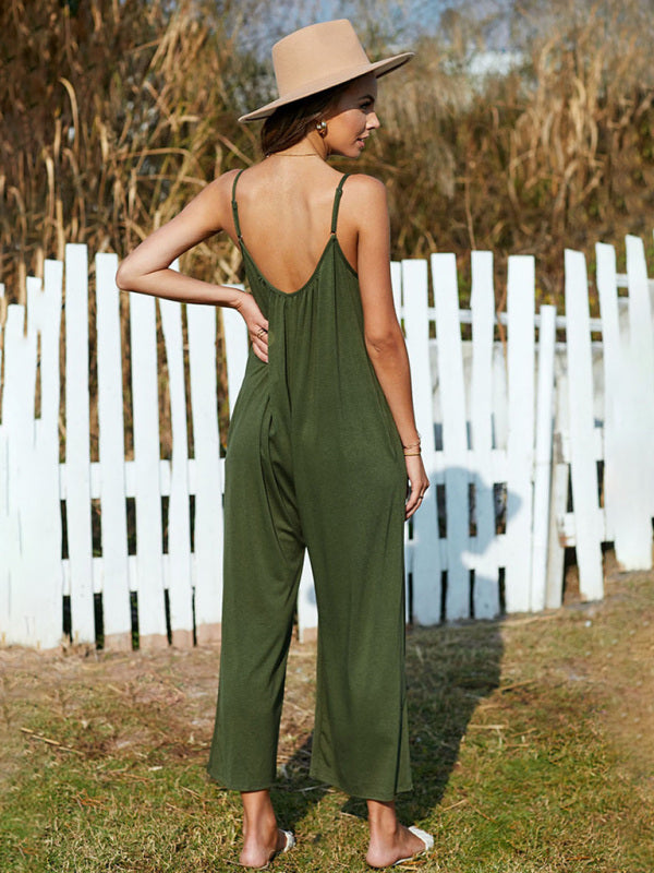 Jumpsuits- Solid Oversized Jumpsuit with Pockets – Essential Cami Playsuit- - IndioGear Fashion and Gear