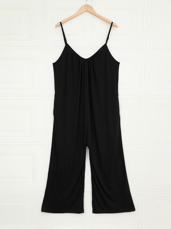 Jumpsuits- Solid Oversized Jumpsuit with Pockets – Essential Cami Playsuit- - IndioGear Fashion and Gear