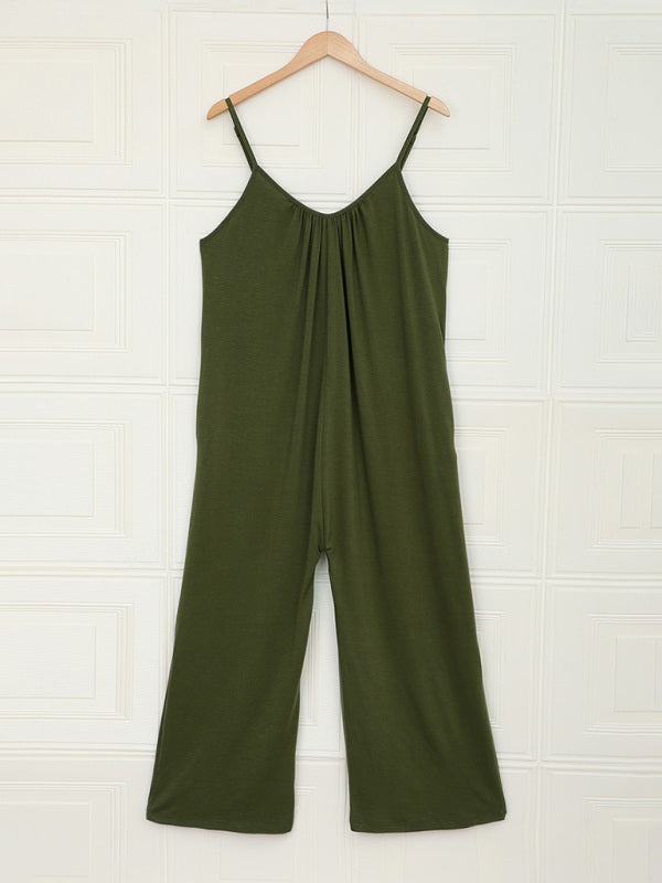 Jumpsuits- Solid Oversized Jumpsuit with Pockets – Essential Cami Playsuit- - IndioGear Fashion and Gear