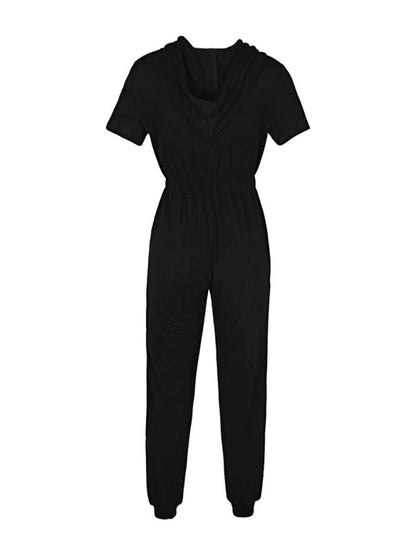 Jumpsuits- Splid Short-Sleeve Zip-Up Jumpsuit - Smocked Waist Pantsuit- - IndioGear Clothing and Gear