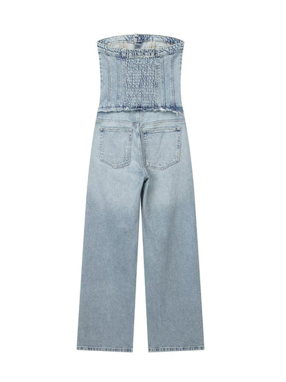 Jumpsuits- Strapless Cotton Denim Playsuit - Tube Jumpsuit- - IndioGear Clothing and Gear