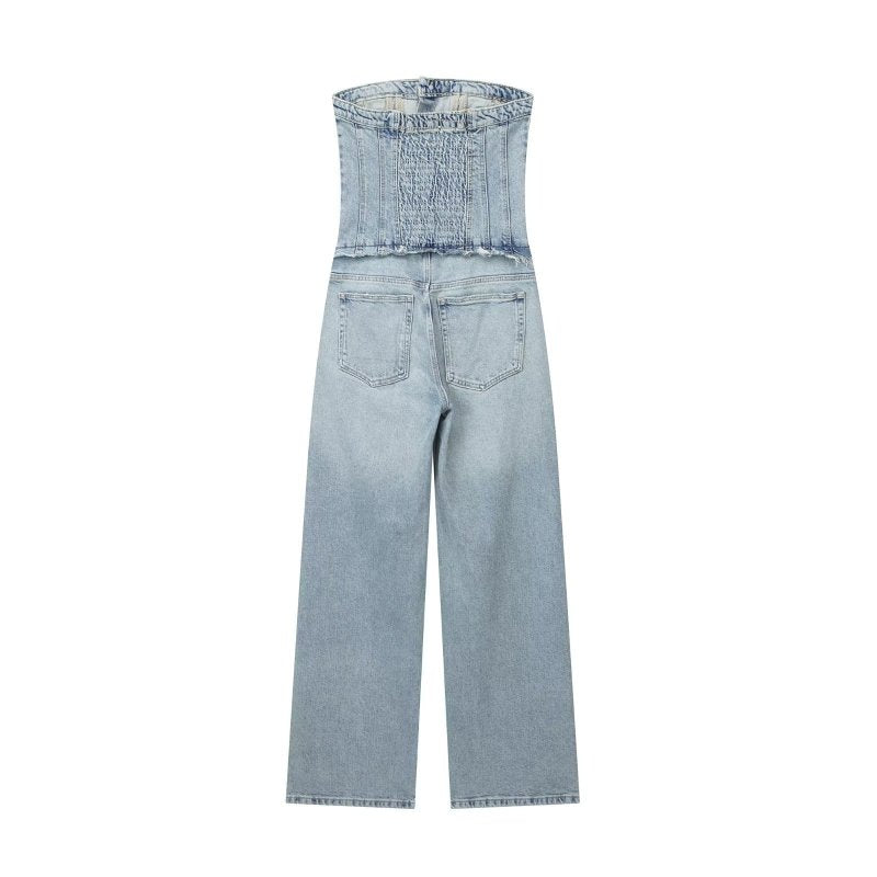 Jumpsuits- Strapless Cotton Denim Playsuit - Tube Jumpsuit- - IndioGear Clothing and Gear