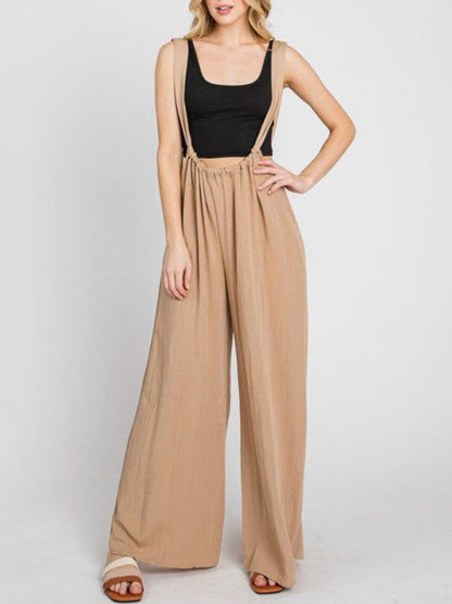 Jumpsuits- Trendy Women's Jumpsuit - Bib Overall with Adjustable Straps & Pockets- Khaki- Pekosa Women Clothing