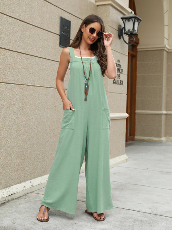 Jumpsuits- Wide-Leg Overalls - Cotton Jumpsuits - Lounge Pantsuits- Mint green- IndioGear Fashion and Gear