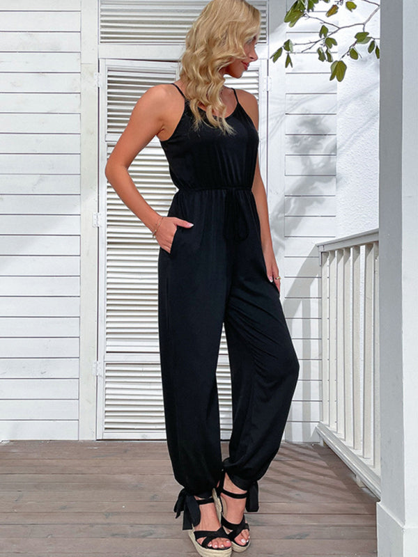 Jumpsuits- Women's Jumpsuit - Ankle Bowknot & Adjustable Waist Overalls- - IndioGear Fashion and Gear