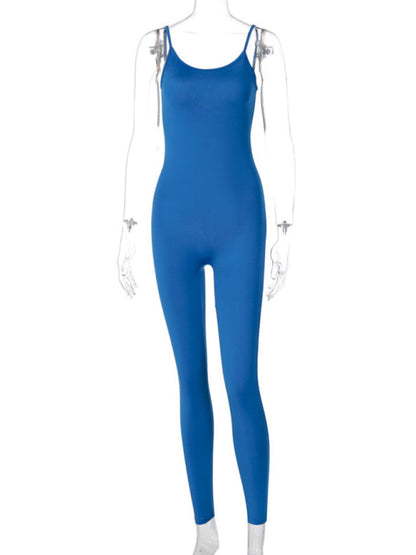 Jumpsuits- Women's Tight-Fitting Unitard Jumpsuit for Active Living- Blue- IndioGear Fashion and Gear