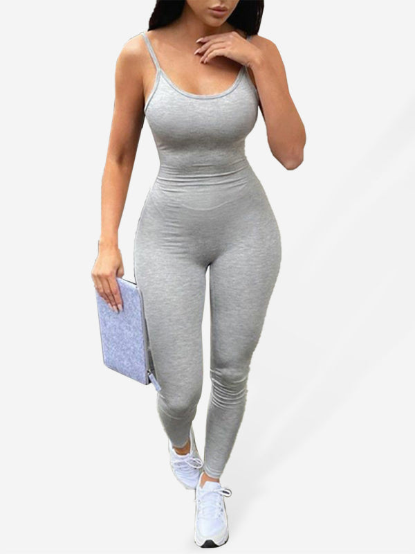 Jumpsuits- Women's Tight-Fitting Unitard Jumpsuit for Active Living- Grey- IndioGear Fashion and Gear