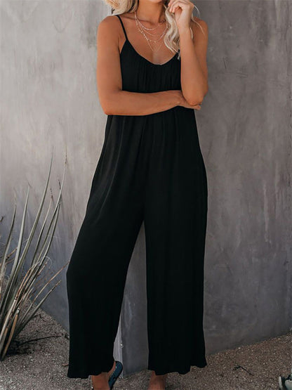 Jumpsutis- Loose Full-Length Cami Playsuit - Solid Oversized Jumpsuit- - IndioGear Fashion and Gear