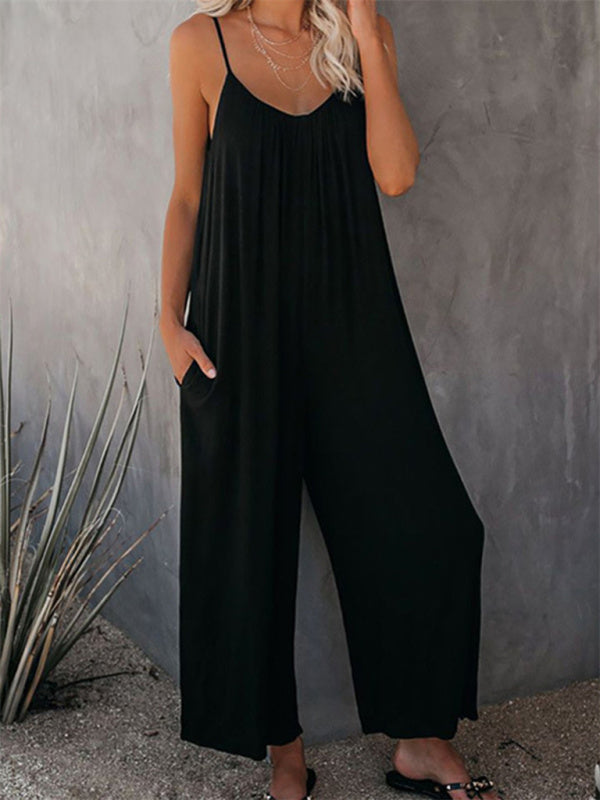 Jumpsutis- Loose Full-Length Cami Playsuit - Solid Oversized Jumpsuit- - IndioGear Fashion and Gear