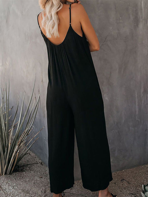 Jumpsutis- Loose Full-Length Cami Playsuit - Solid Oversized Jumpsuit- - IndioGear Fashion and Gear