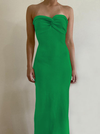 Knit Dresses- Mermaid Look with Strapless Tube Knit Maxi Dress- Green- IndioGear Clothing and Gear