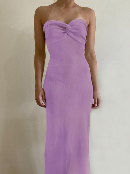 Knit Dresses- Mermaid Look with Strapless Tube Knit Maxi Dress- Purple- IndioGear Clothing and Gear