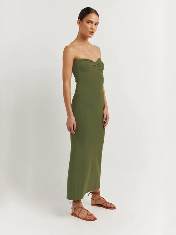 Knit Dresses- Mermaid Look with Strapless Tube Knit Maxi Dress- - IndioGear Clothing and Gear