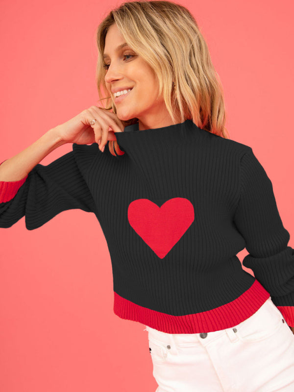 Knit Sweater- Warm Love-Theme Ribbed Knit Sweater for Fall- - IndioGear Clothing and Gear