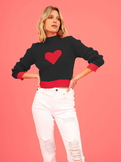 Knit Sweater- Warm Love-Theme Ribbed Knit Sweater for Fall- - IndioGear Clothing and Gear