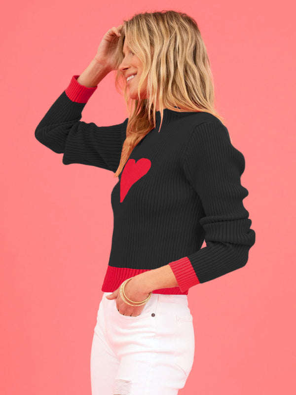 Knit Sweater- Warm Love-Theme Ribbed Knit Sweater for Fall- - IndioGear Clothing and Gear