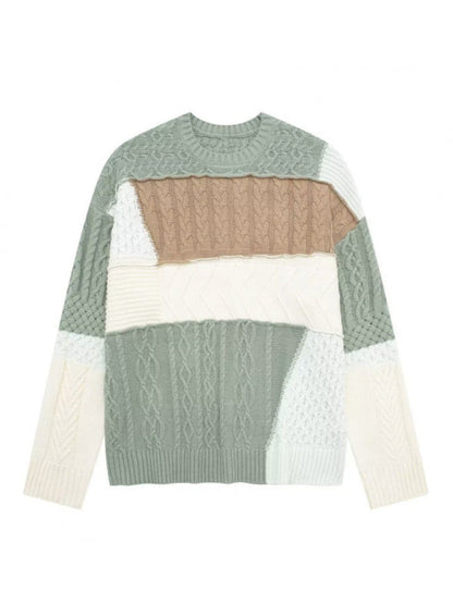 Knit Sweaters- Patchwork Sweaters in Pastel Hues - Knit Pullover- Green- IndioGear Clothing and Gear