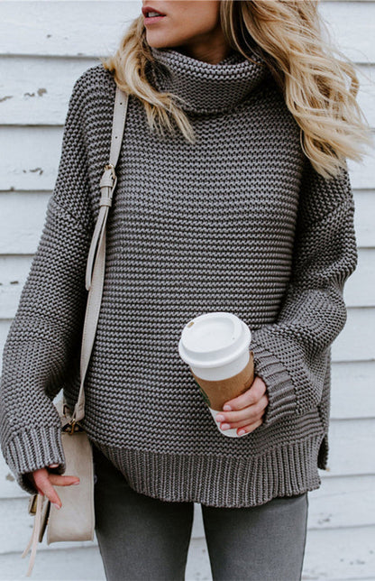 Knit Sweaters- Thick Knitted Chunky Turtle Neck Sweater- Grey- IndioGear Fashion and Gear