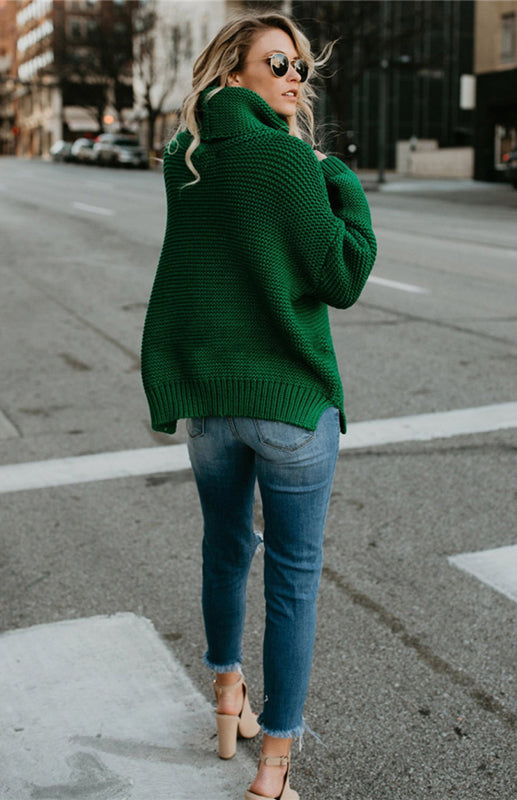 Knit Sweaters- Thick Knitted Chunky Turtle Neck Sweater- - IndioGear Fashion and Gear