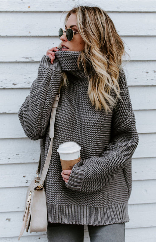 Knit Sweaters- Thick Knitted Chunky Turtle Neck Sweater- - IndioGear Fashion and Gear