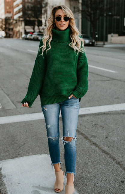 Knit Sweaters- Thick Knitted Chunky Turtle Neck Sweater- - IndioGear Fashion and Gear