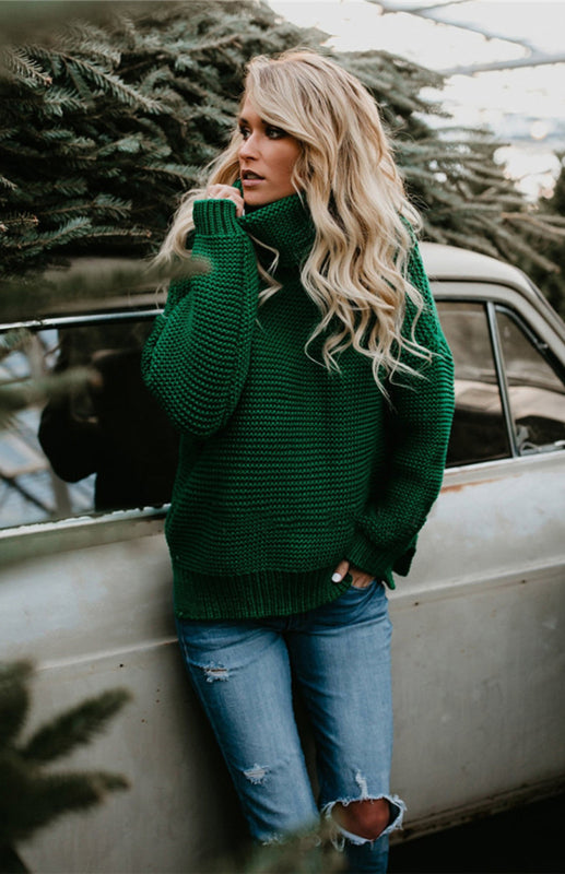 Knit Sweaters- Thick Knitted Chunky Turtle Neck Sweater- - IndioGear Fashion and Gear