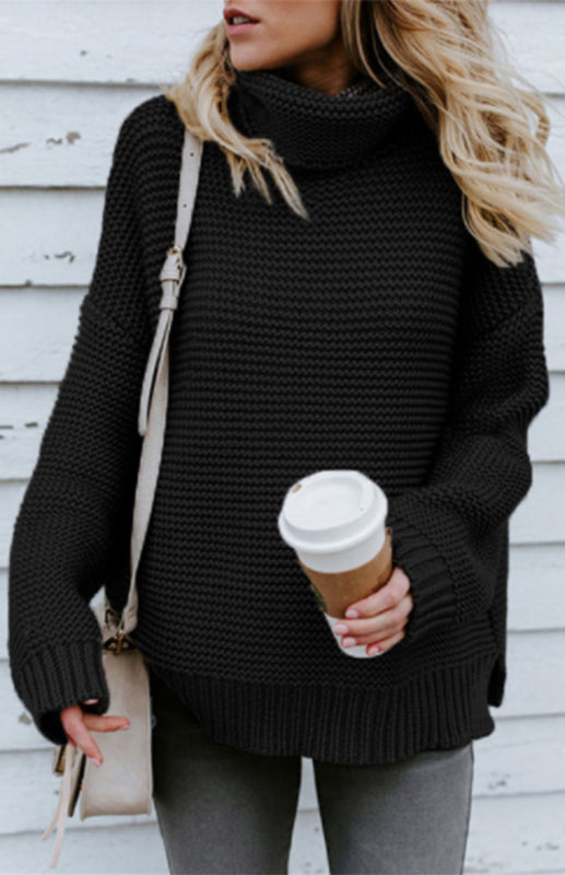 Knit Sweaters- Thick Knitted Chunky Turtle Neck Sweater- Black- IndioGear Fashion and Gear