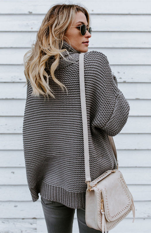 Knit Sweaters- Thick Knitted Chunky Turtle Neck Sweater- - IndioGear Fashion and Gear