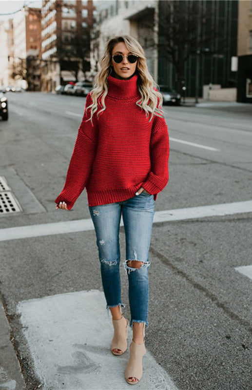 Knit Sweaters- Thick Knitted Chunky Turtle Neck Sweater- - IndioGear Fashion and Gear