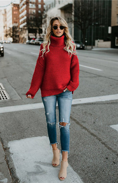 Knit Sweaters- Thick Knitted Chunky Turtle Neck Sweater- - IndioGear Fashion and Gear