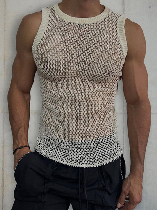 Men’s Hollow Knit Sleeveless Beachwear - Tank Top