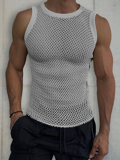 Men’s Hollow Knit Sleeveless Beachwear - Tank Top