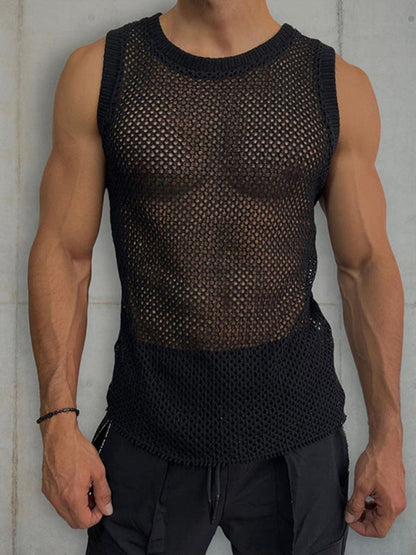 Men’s Hollow Knit Sleeveless Beachwear - Tank Top