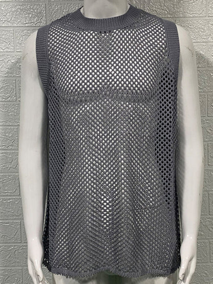 Men’s Hollow Knit Sleeveless Beachwear - Tank Top