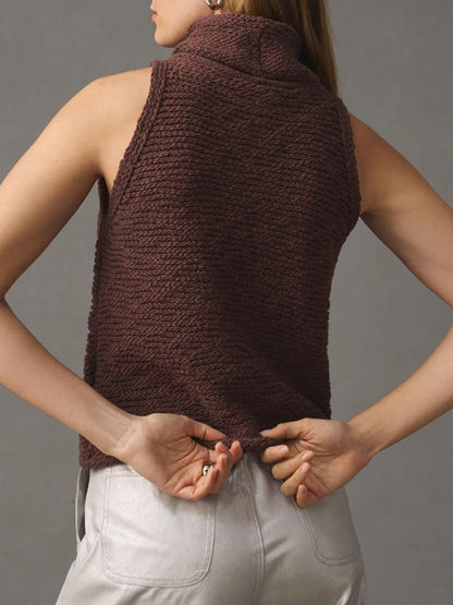 Knitted Top- Textured Sleeveless Sweater | Knitted Cowl Neck Top- - IndioGear Fashion and Gear