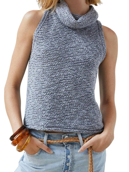 Knitted Top- Textured Sleeveless Sweater | Knitted Cowl Neck Top- - IndioGear Fashion and Gear