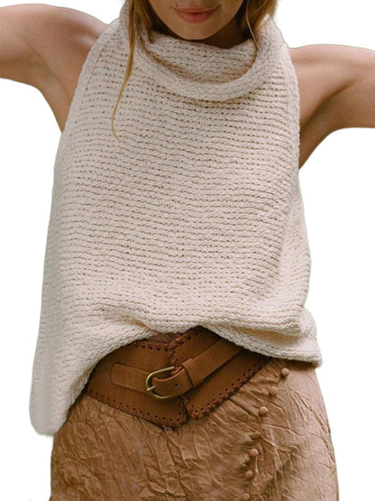 Knitted Top- Textured Sleeveless Sweater | Knitted Cowl Neck Top- - IndioGear Fashion and Gear