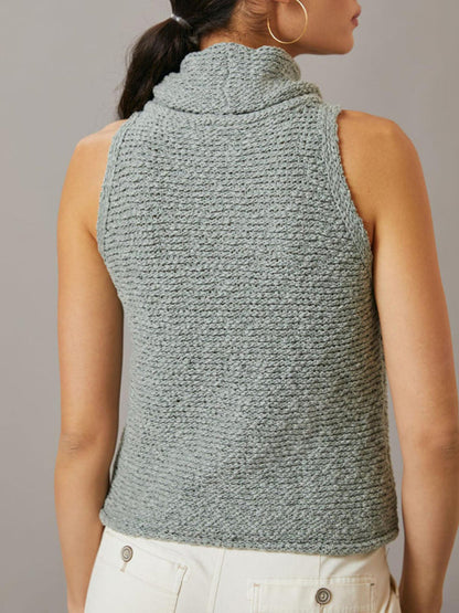 Knitted Top- Textured Sleeveless Sweater | Knitted Cowl Neck Top- - IndioGear Fashion and Gear