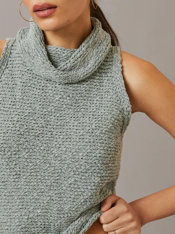 Knitted Top- Textured Sleeveless Sweater | Knitted Cowl Neck Top- - IndioGear Fashion and Gear