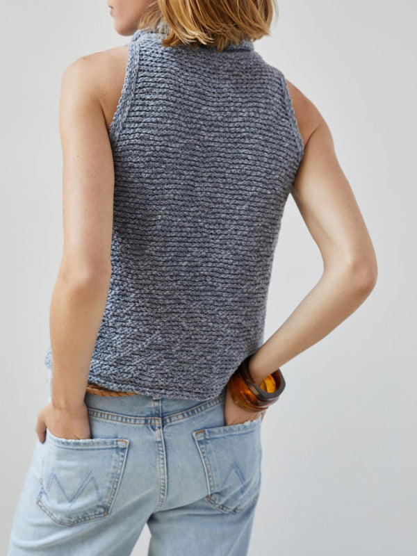 Knitted Top- Textured Sleeveless Sweater | Knitted Cowl Neck Top- - IndioGear Fashion and Gear