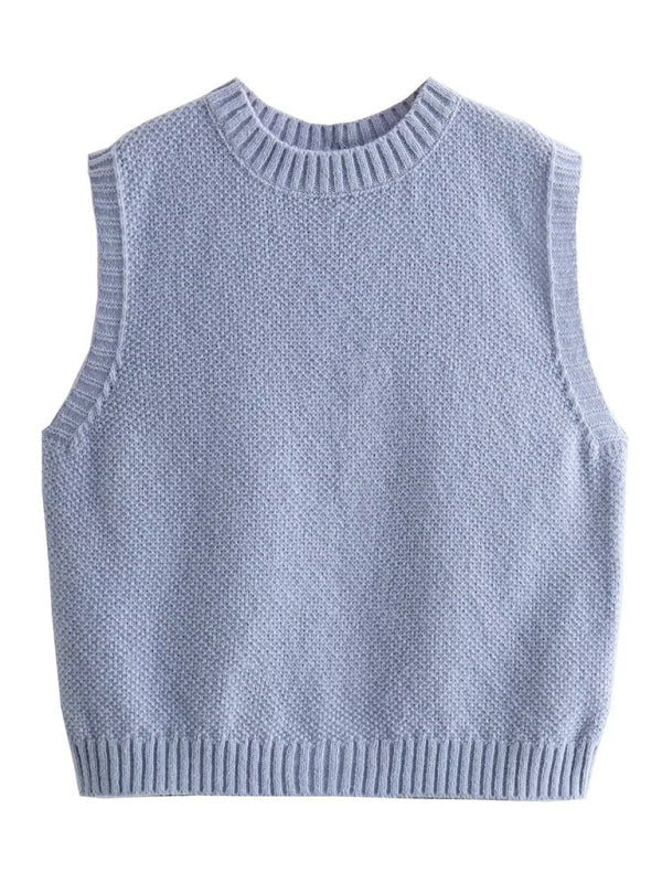 Knitwear- Knitted Backless Tank Top | Tie-Back Vest- Clear blue- IndioGear Fashion and Gear