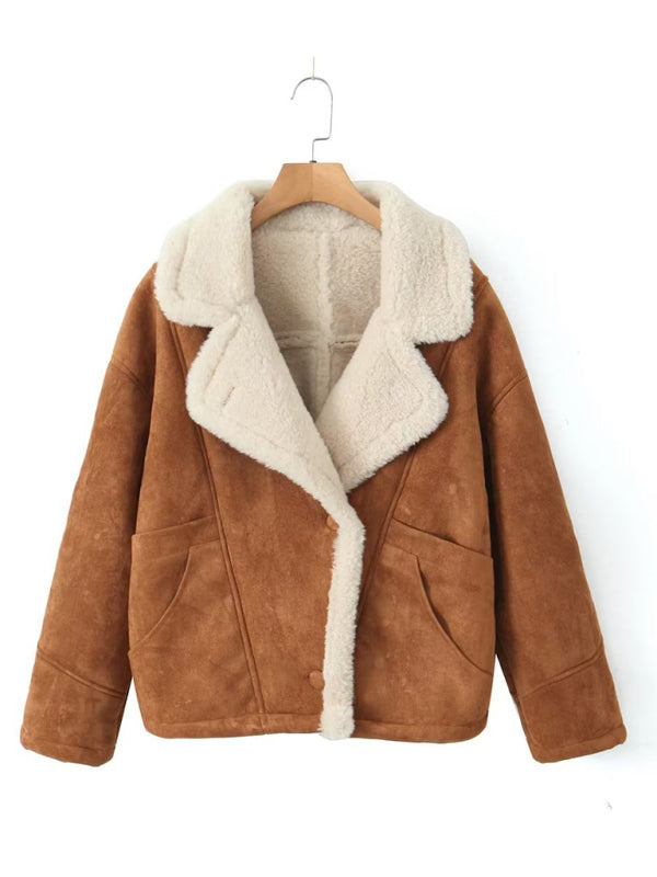 Lamb Wool Jackets- Winter Luxe Faux Lamb Wool Lapel Jacket- - IndioGear Clothing and Gear